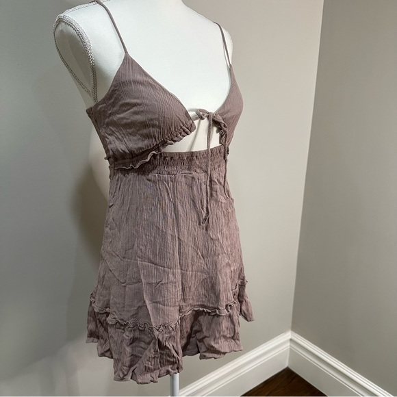 Boho mini dress in brown with tie front - Picture 3 of 5